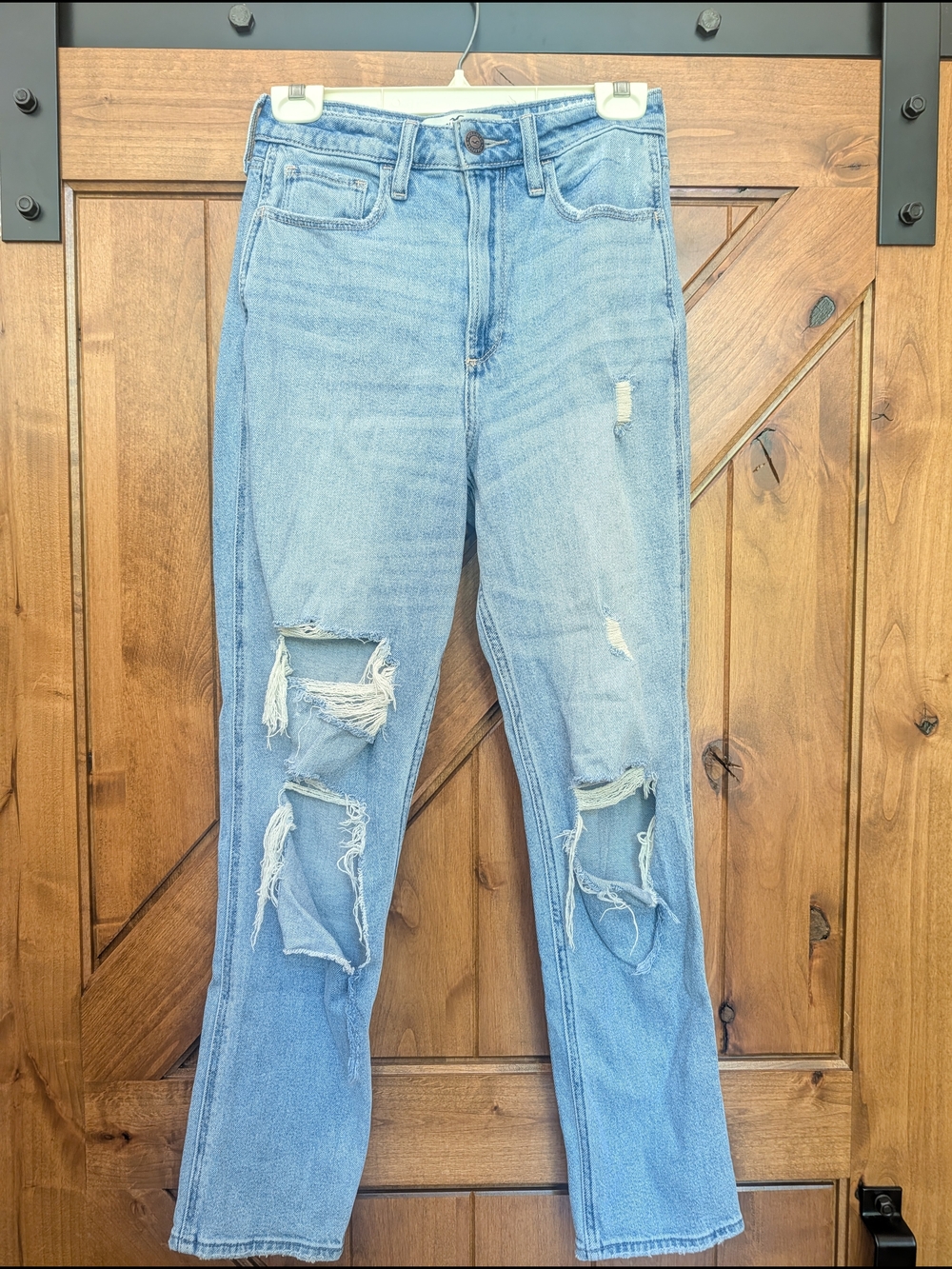 Hollister Light Blue Distressed Straight-Leg Jeans